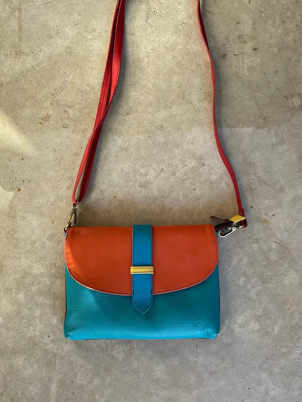 Soruka Colorblock Leather Crossbody Bag - Orange & Teal
